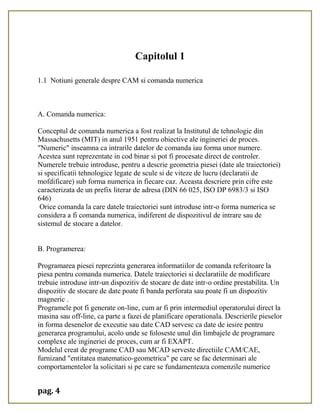 Notiuni generale despre CAM si comanda numerica .